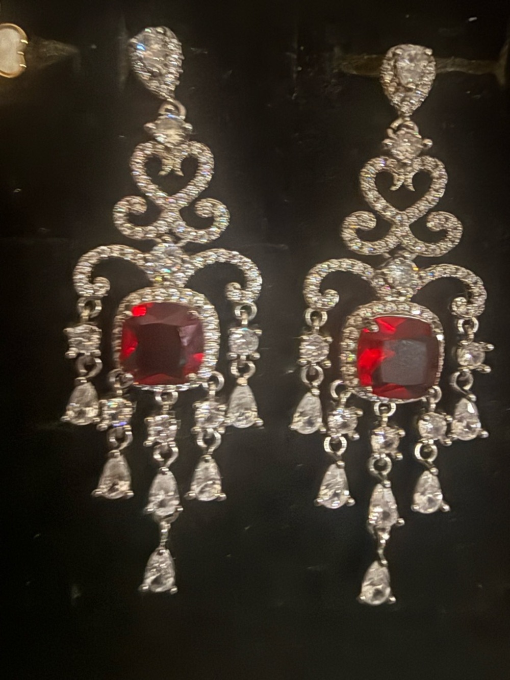 Elegant Red Crystal Chandelier Earrings - Women Jewelry
